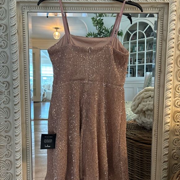 Lulu's Rose Gold Sequin Spaghetti Strap Dress - Picture 5 of 6